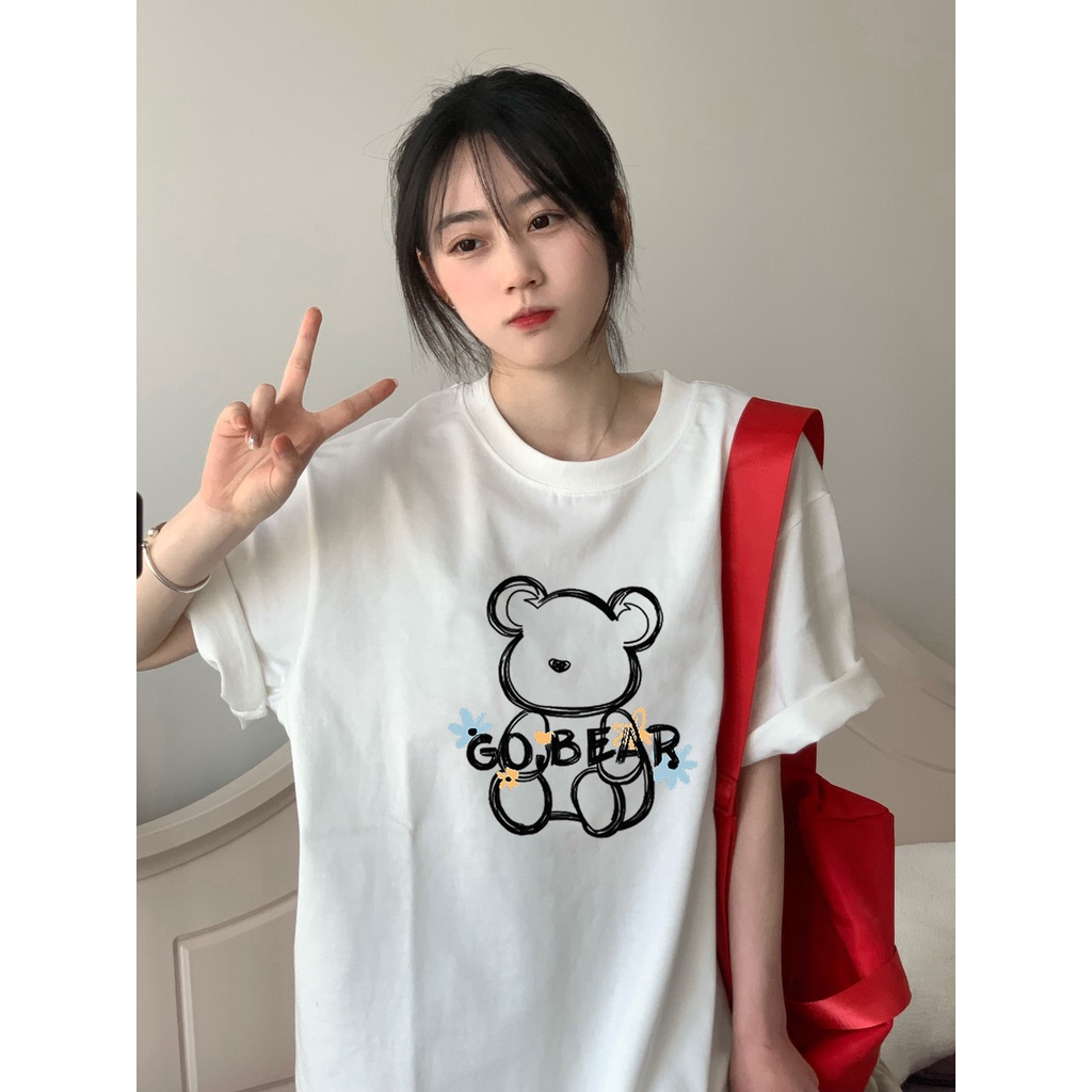 Áo Thun 100% cotton Màu Trắng Dáng Rộng In Họa Tiết Thời Trang Mùa Hè Hàng Mới 4943