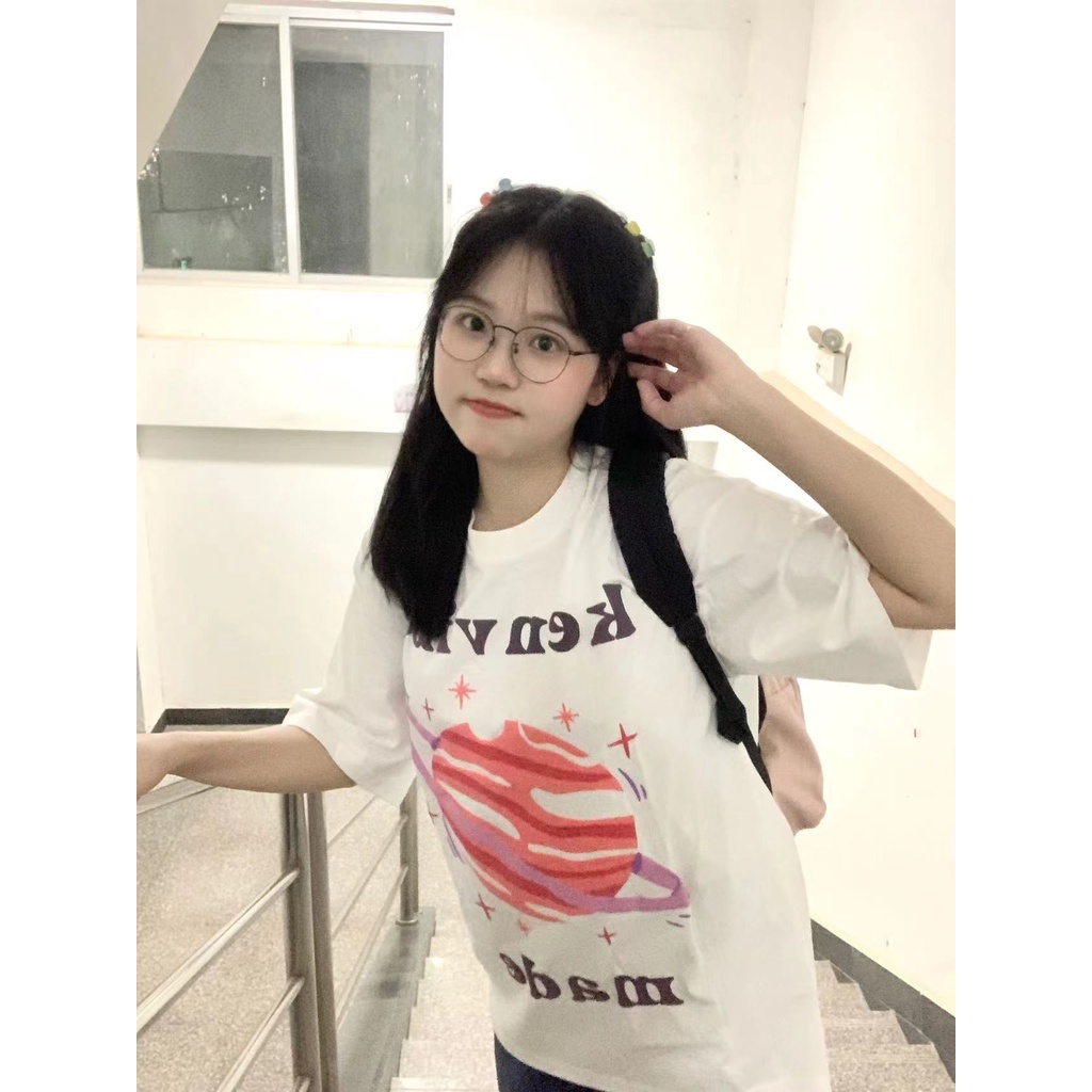 Áo Thun 100% cotton Màu Trắng Dáng Rộng In Họa Tiết Thời Trang Mùa Hè Hàng Mới 4947