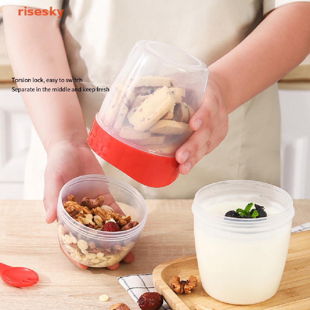 [risesky] Cốc Đựng Salad Sữa Chua Sữa Chua Hai Lớp Bằng Gỗ Oatmeal Kích Thước Nhỏ Gọn