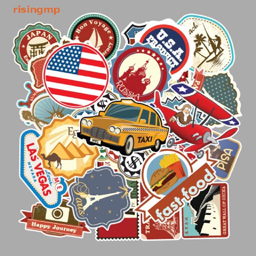 Set 100 Miếng Dán Trang Trí Vali Du Lịch Bằng PVC Chống Thấm Nước In Logo Bản Đồ Nổi Tiếng