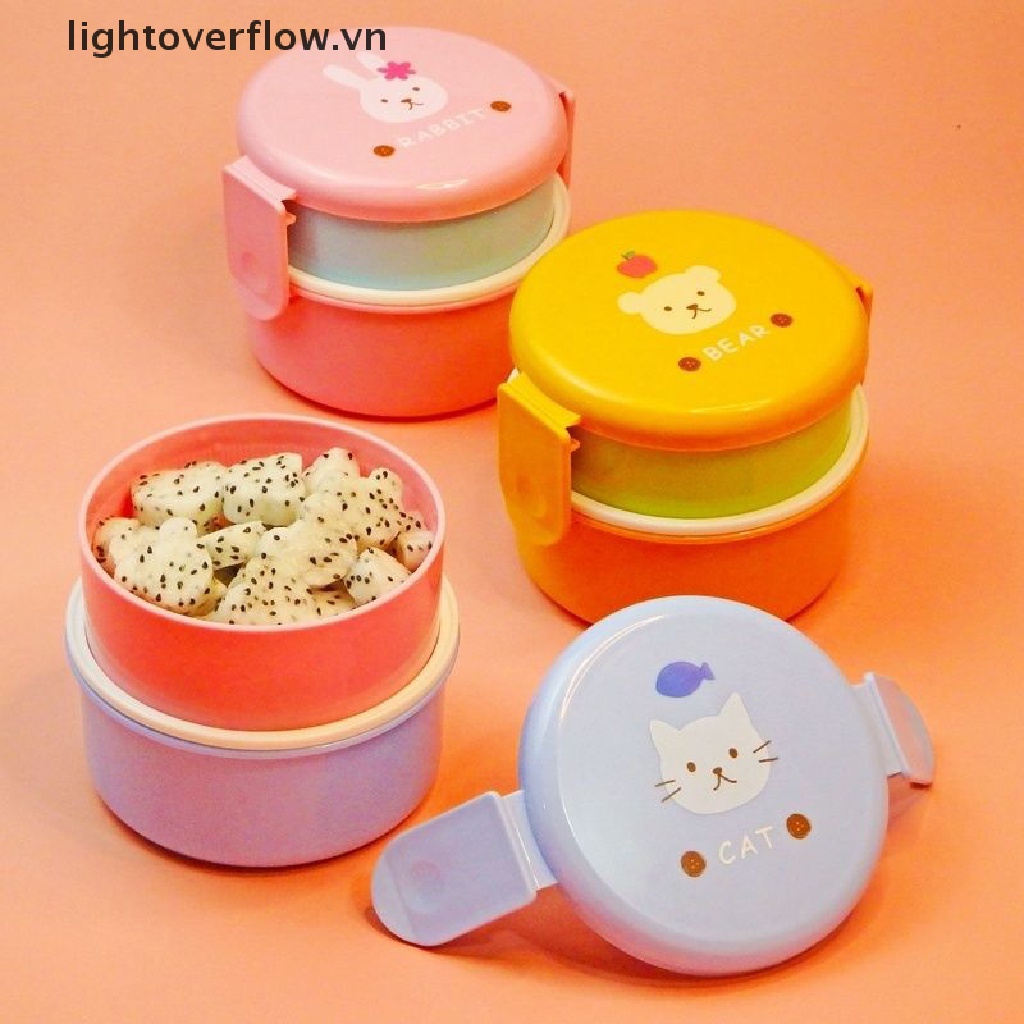 Hộp cơm Hai Tầng Mini Hình Tròn Dung Tích 540ml Phong Cách Nhật Bản Cho Bé