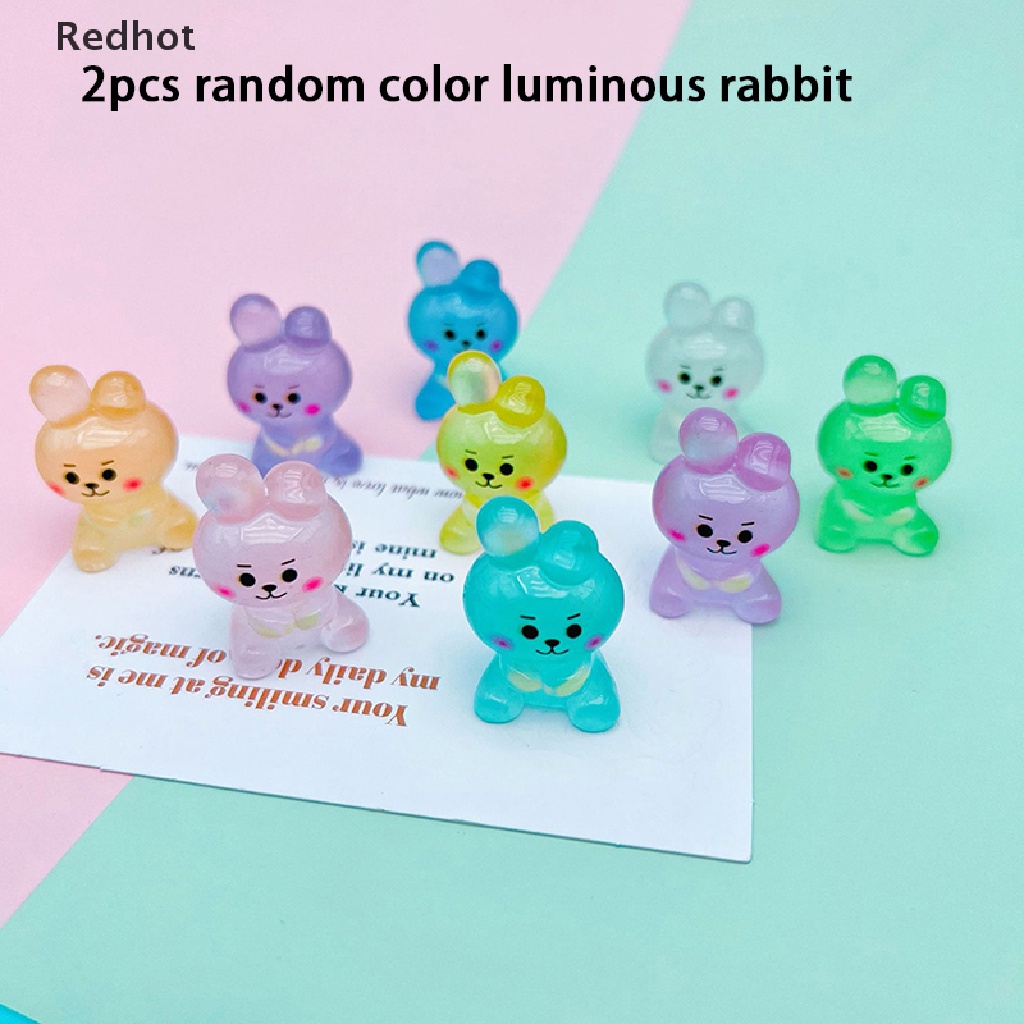 &lt; Redhot &gt; Bộ 2 Tượng Thỏ Mini Bằng Nhựa Phát Quang Dễ Thương Trang Trí Sân Vườn