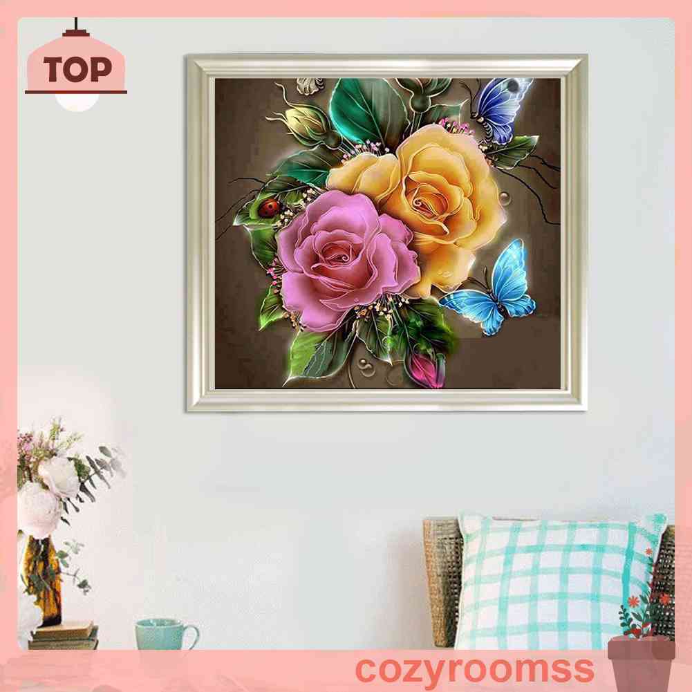 Tranh Thêu Chữ Thập Đính Đá Kim Cương Tròn 5D DIY Hình Vẽ Hoa