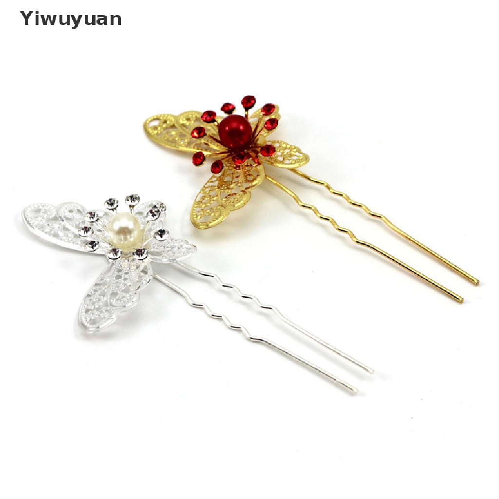 Trâm Cài Tóc Chữ U Hình Bướm Màu Vàng / Bạc Cho Cô Dâu