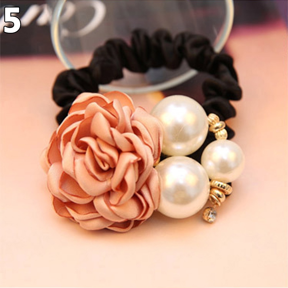 Dây Cột Tóc Đính Hoa Hồng Và Ngọc Trai Nhân Tạo Thời Trang 4 Cái Giá Đỡ