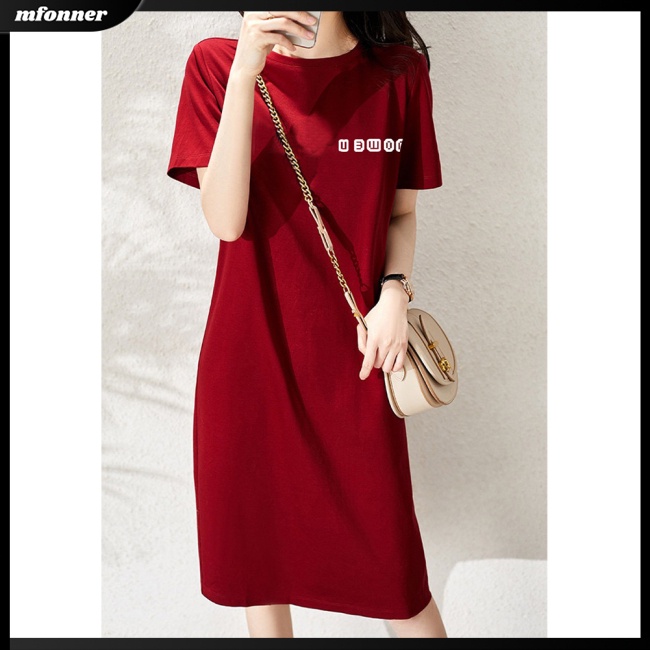 Đầm Thun Tay Ngắn Cổ Tròn Dáng Rộng In Họa Tiết Thời Trang Cho Nữ