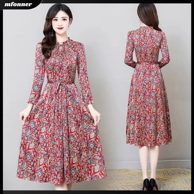 Đầm Midi Tay Dài In Họa Tiết Hoa Dáng Ôm Thời Trang Xinh Xắn Cho Nữ