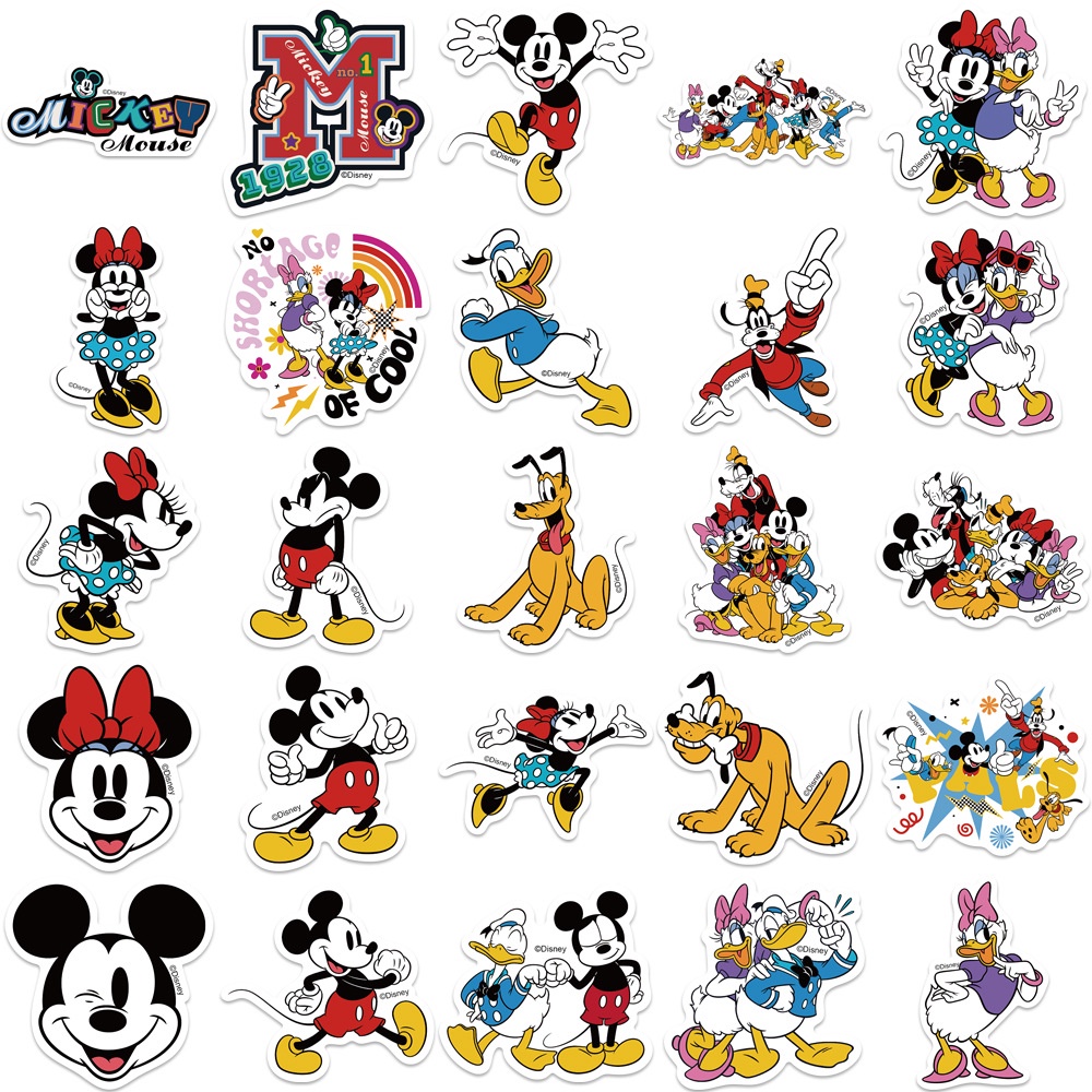❉ Disney. Miếng Dán Trang Trí Hình Chuột Mickey Và Vịt Donald Series 01 ❉ Bộ 50 Sticker Chống Thấm Nước Họa Tiết Doodle Hợp Thời Trang
