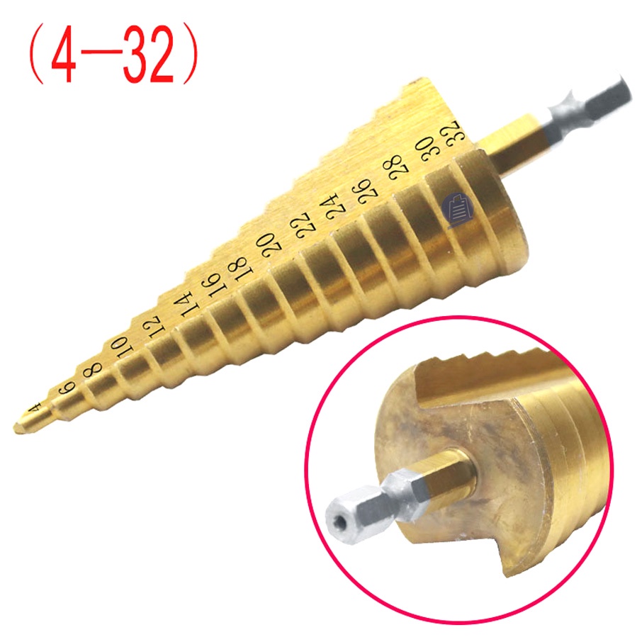 Bộ 3 mũi khoan hình tháp khoan lỗ từ 4-32 đuôi lục giác mạ titan (túi vải)