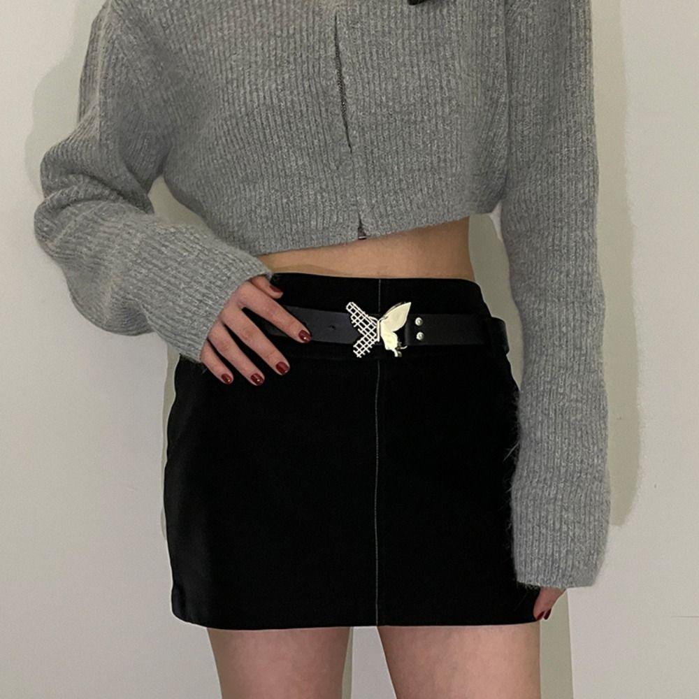 Thắt Lưng Da PU Phối Khóa Kim Loại Hình Bướm Rỗng Thanh Lịch Cho Nữ