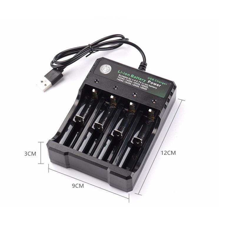 Bộ sạc 4 pin lithium 18650 Bộ sạc 18650 Bộ sạc 4 khe cổng sạc USB