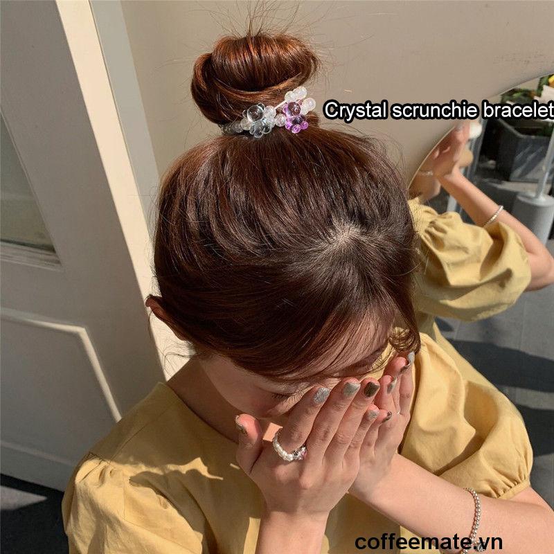 【coffeemate】⚡Dây buộc tóc hình gấu đính hạt pha lê trong suốt màu kẹo dễ thương cho nữ