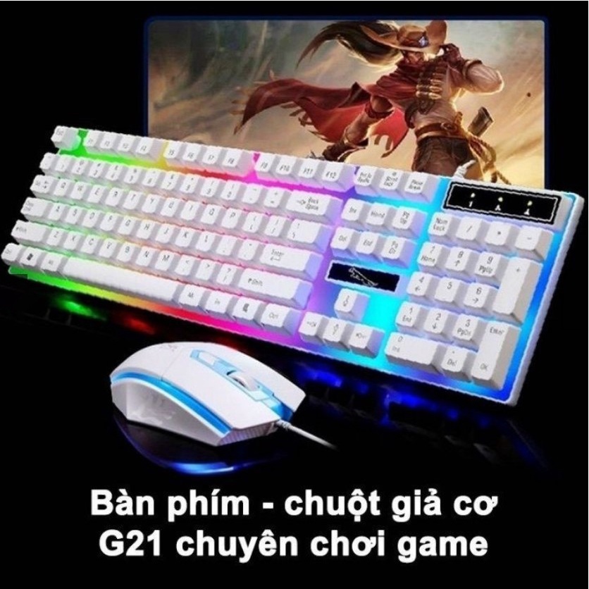Bàn phím giả cơ gaming G21 G21B kèm chuột có dây với đèn Led 7 màu chuyên dùng cho máy tính PC và Laptop