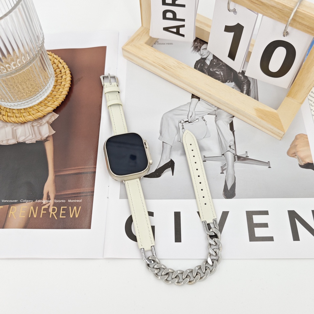 Dây Đeo Bằng Da Và Kim Loại Cho Đồng Hồ Thông Minh Apple Watch 8 7 6 SE 5 4 3 2 1 IWatch 38mm 40mm 41mm 42mm 44mm 45mm