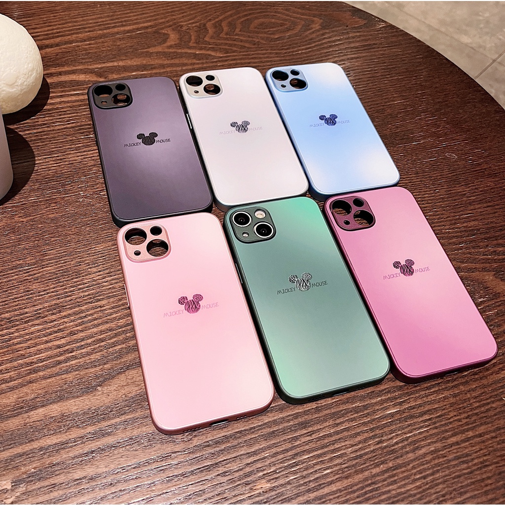 Ốp Điện Thoại Kính Viền TPU Họa Tiết Hoạt Hình Mickey Dễ Thương Chống Sốc Cho IPhone 11 12 13 14 Pro MAX XS MAX