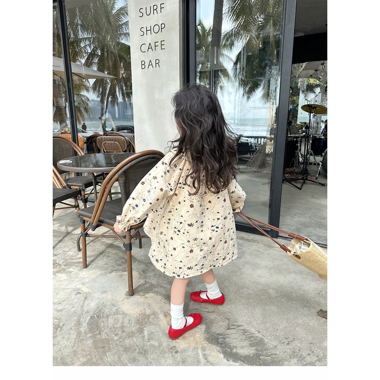 Hàng Có Sẵn Đầm Cotton Nguyên Chất Tay Dài Cổ Búp Bê In Hoa Thời Trang Hàn Quốc Ngọt Ngào Cho Bé Gái
