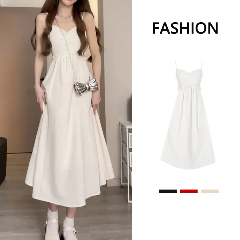 Aphrod Đầm Hai Dây Dáng Dài Màu Trắng Nhỏ Ngọt Ngào Và Thần Tiên Thời Trang Kỳ Nghỉ Mới Cho Nữ