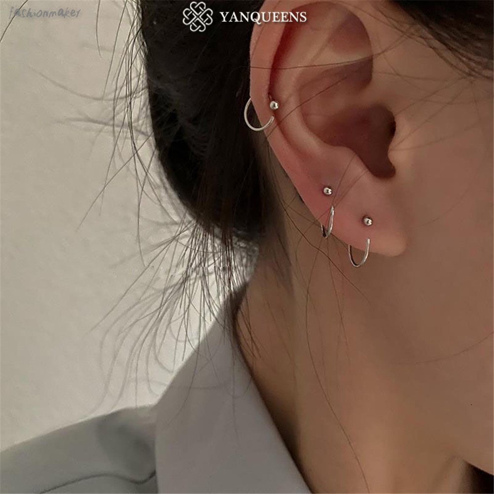Đôi khuyên tai vòng tròn nhỏ đơn giản thời trang cho nữ Yanqueens Trang sứ Quà tặng