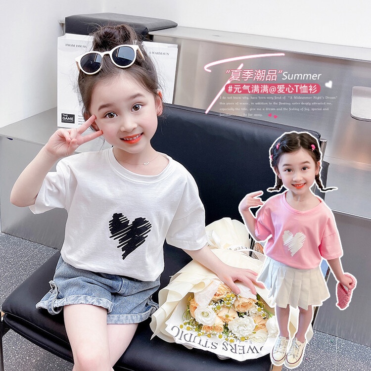 CALOBABYSIÊU KHUYẾN MÃIáo phông cho bé gái  thời trang trẻ em áo quần bé gái áo thun cho bé gái áo phông trẻ em áo cộc tay bé gái quần áo bé gái mùa hè áo kiểu bé gái bộ thunÁo Thun Trái Tim Màu Sắc Tuyệt Vời