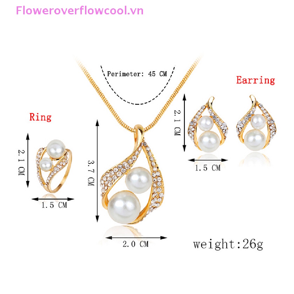Bộ Vòng cổ + Nhẫn + Bông Tai Đính Ngọc Trai Sang Trọng