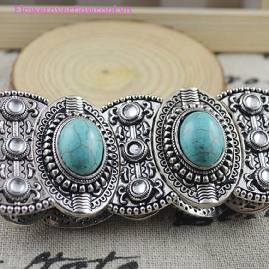 Vòng Tay Mạ Bạc Đính Đá Ngọc Lam Phong Cách Boho Cổ Điển