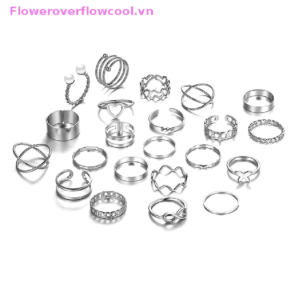 Set 22 Nhẫn Kim Loại Vintage Nhiều Màu Sắc Thời Trang Cho Nữ