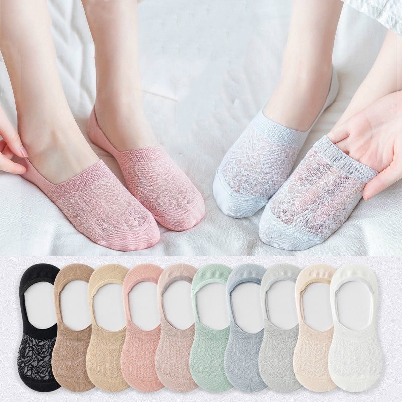 Đôi Vớ Ren Hoa Xuyên Thấu Chống Trượt Thời Trang Cho Nữ