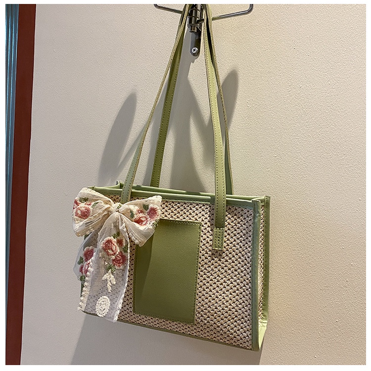 Túi Xách Tote Bằng Rơm Lụa Cỡ Lớn Thiết Kế Đơn Giản Thanh Lịch Thời Trang Đi Biển Mùa Hè TTF758