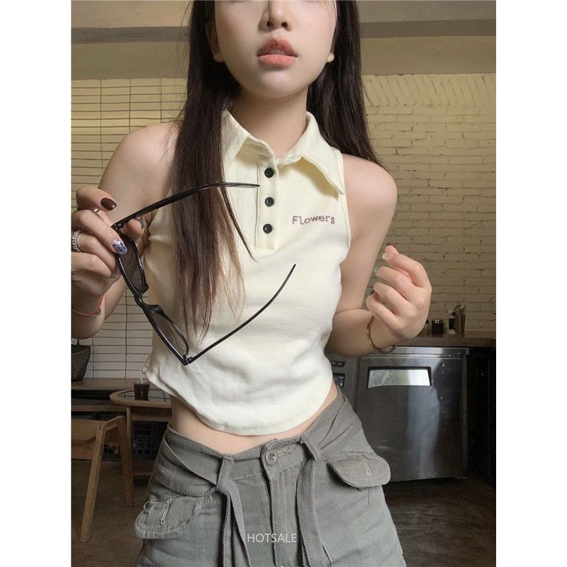 Áo Polo Hai Dây Phong Cách Retro Thanh Lịch Cho Nữ