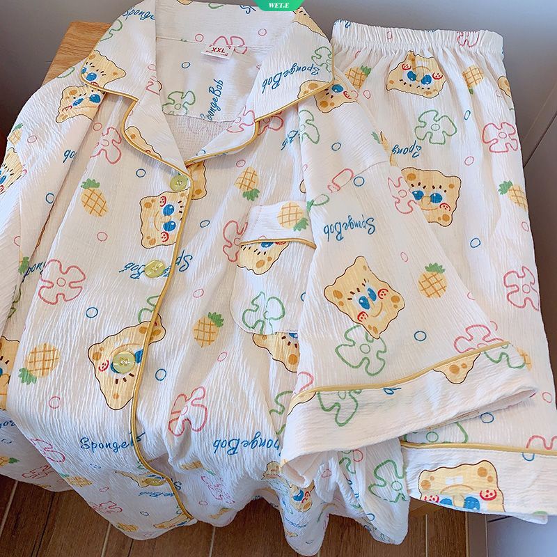 Bộ Đồ Ngủ Ngắn Tay Dáng Rộng In Hoạt Hình SpongeBob Thời Trang Mùa Hè 2023 Cho Nữ
