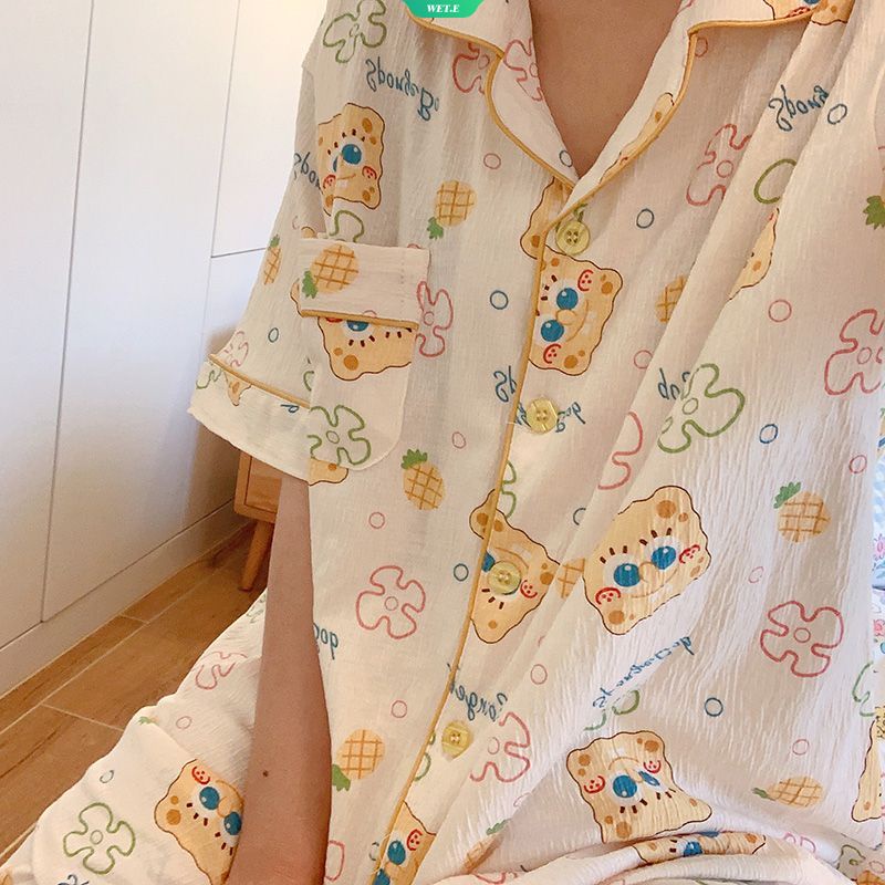 Bộ Đồ Ngủ Ngắn Tay Dáng Rộng In Hoạt Hình SpongeBob Thời Trang Mùa Hè 2023 Cho Nữ