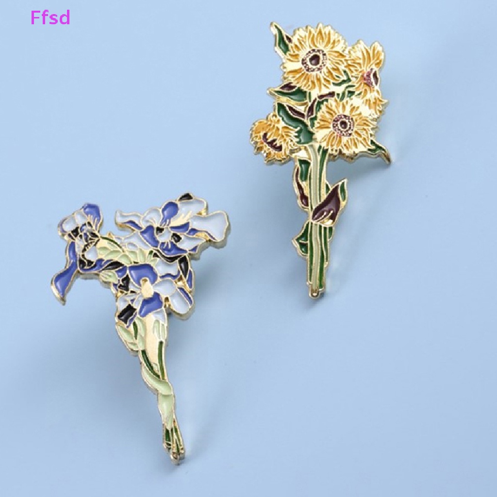 {Ffsd} Ghim Cài Áo Kim Loại Tráng Men Hình Hoa Hướng Dương Van Gogh Iris Cho Nữ * Hàng Bán Chạy