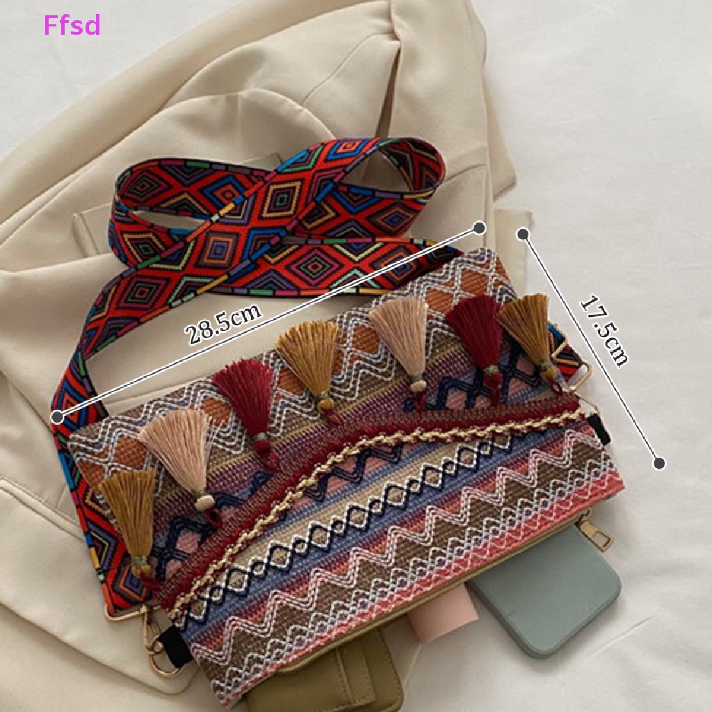 1 Túi Đeo Chéo Canvas Tua Rua Phong Cách Dân Tộc Retro