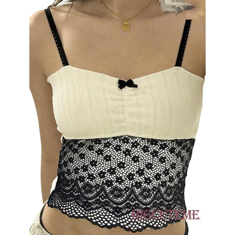 Áo Lửng Hai Dây Phối Ren Họa Tiết Hoa Thời Trang Quyến Rũ Dành Cho Nữ