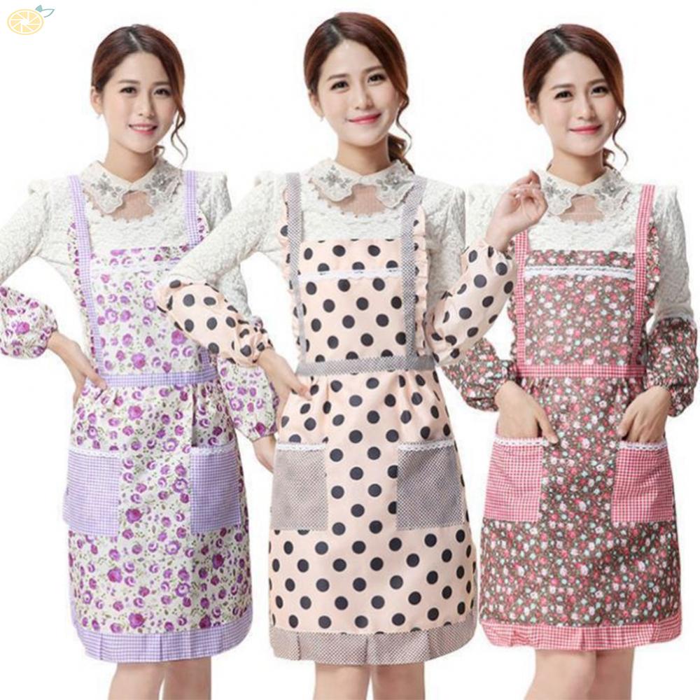 【VARSTR】(Fast delivery) Woman Apron with Pocket Waterproof for Kitchen Cleaning Cooking BBQ Accessories