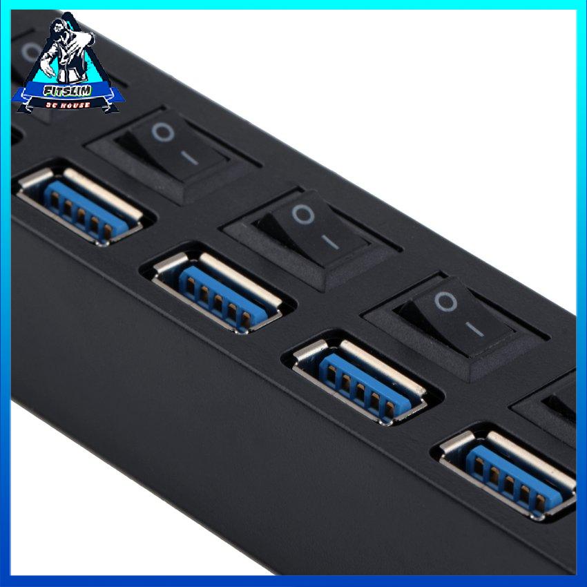 Hub 7 Cổng Abs Usb 3.0 Có Công Tắc Tắt/Mở Bộ Chuyển Đổi Nguồn Điện Cho Máy Tính Laptop 100-240V 150Ma 63Cm Cáp Phích Cắm Châu Âu