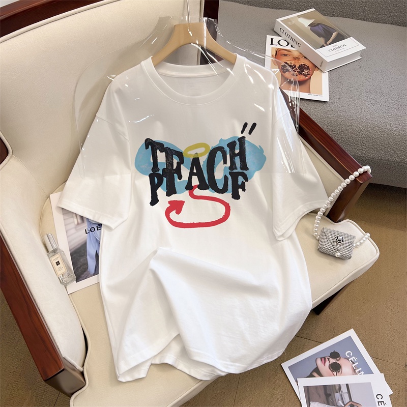 NRVP Áo Thun 100% Cotton Tay Ngắn Dáng Suông In Họa Tiết Hoạt Hình Phong Cách Hàn Quốc Thời Trang Cho Nữ