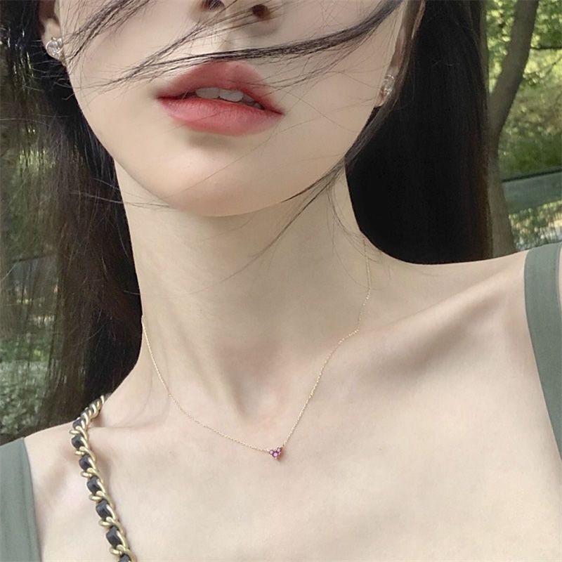 [F &amp; X] Dây Chuyền Bạc Ngắn Đính Đá Zircon Hình Trái Tim Nhỏ Màu Đỏ Sang Trọng Thanh Lịch Cho Nữ