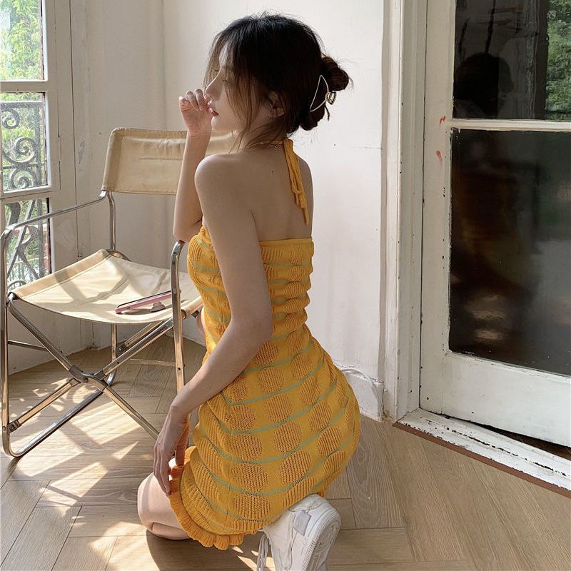 Đầm Ngắn Hai Dây Dệt Kim Ôm Dáng Thời Trang Mùa Hè Hàng Mới 2022