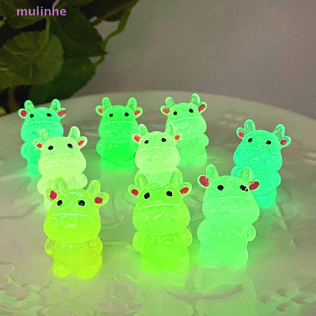 Set 2 Đồ trang trí Bò Sữa Trấu Hoạt Hình Trung Hoa Màu Dạ Quang Trang Trí Tiểu Cảnh