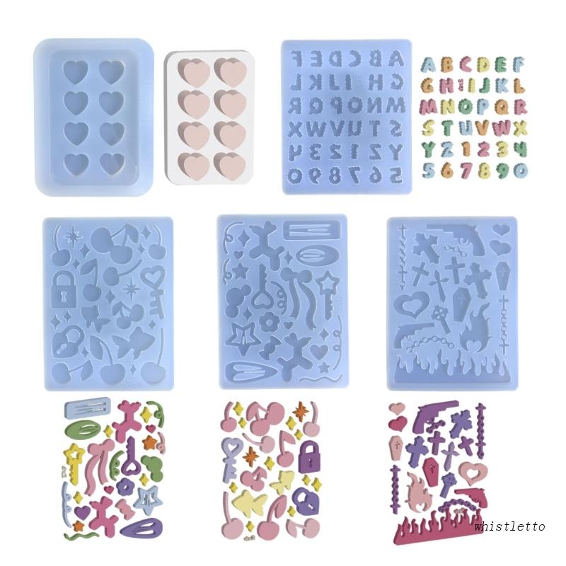 Khuôn Silicone Làm Móc Khóa Hình Ngôi Sao / Trái Tim / Chữ Cái DIY