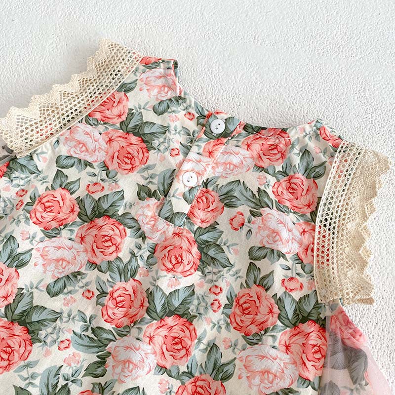 Bộ Đầm Sát Nách In Hoa Hồng Dễ Thương Thời Trang Mùa Hè Cho Bé Gái