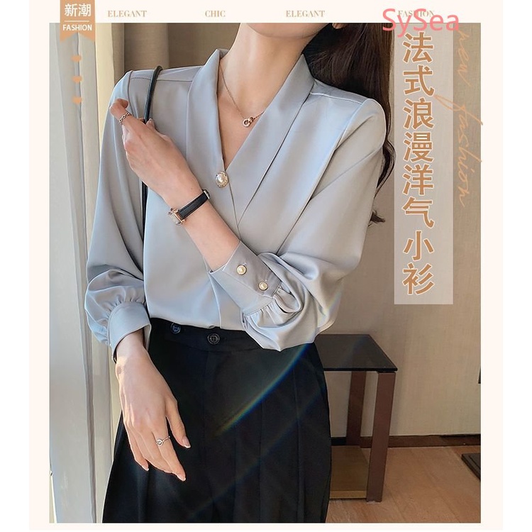 Áo Sơ Mi Chiffon Dài Tay Cổ V Thời Trang Pháp Quý Phái Dành Cho Nữ