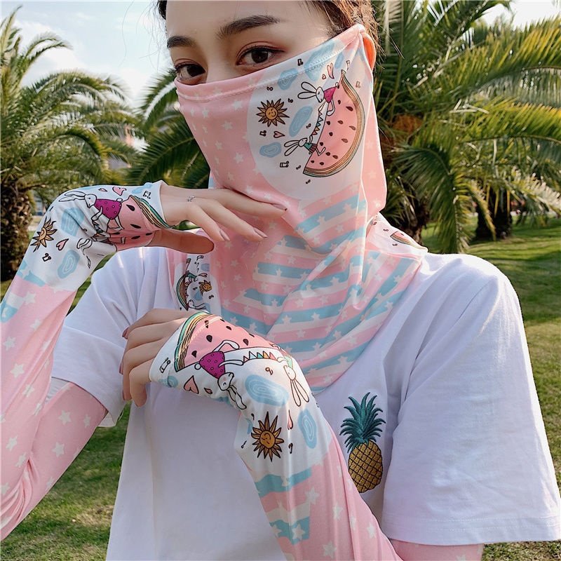 Găng Tay Chống Nắng Bằng Lụa Lạnh In Họa Tiết Dễ Thương Phong Cách Hàn Quốc Thời Trang Mùa Hè Cho Nữ