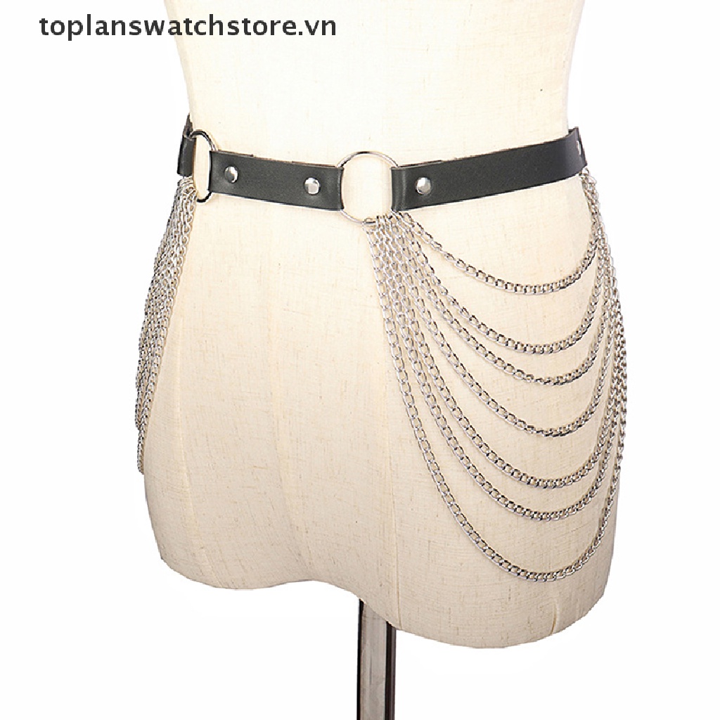 Thắt Lưng Dây Xích Bằng Da Màu Đen Phong Cách Gothic Quyến Rũ