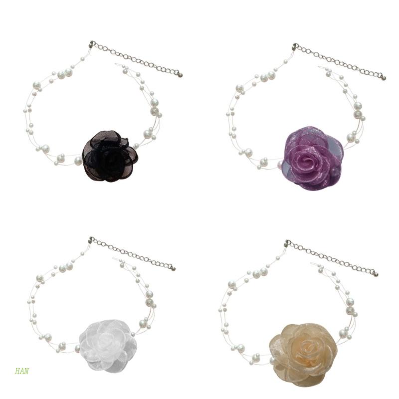 Vòng Cổ Choker Ren Hoa Hồng Đính Ngọc Trai Phong Cách Gothic