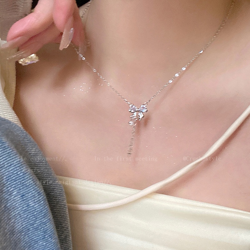 Vòng cổ Mặt Hình Nơ Đính Đá Xinh Xắn Cho Nữ