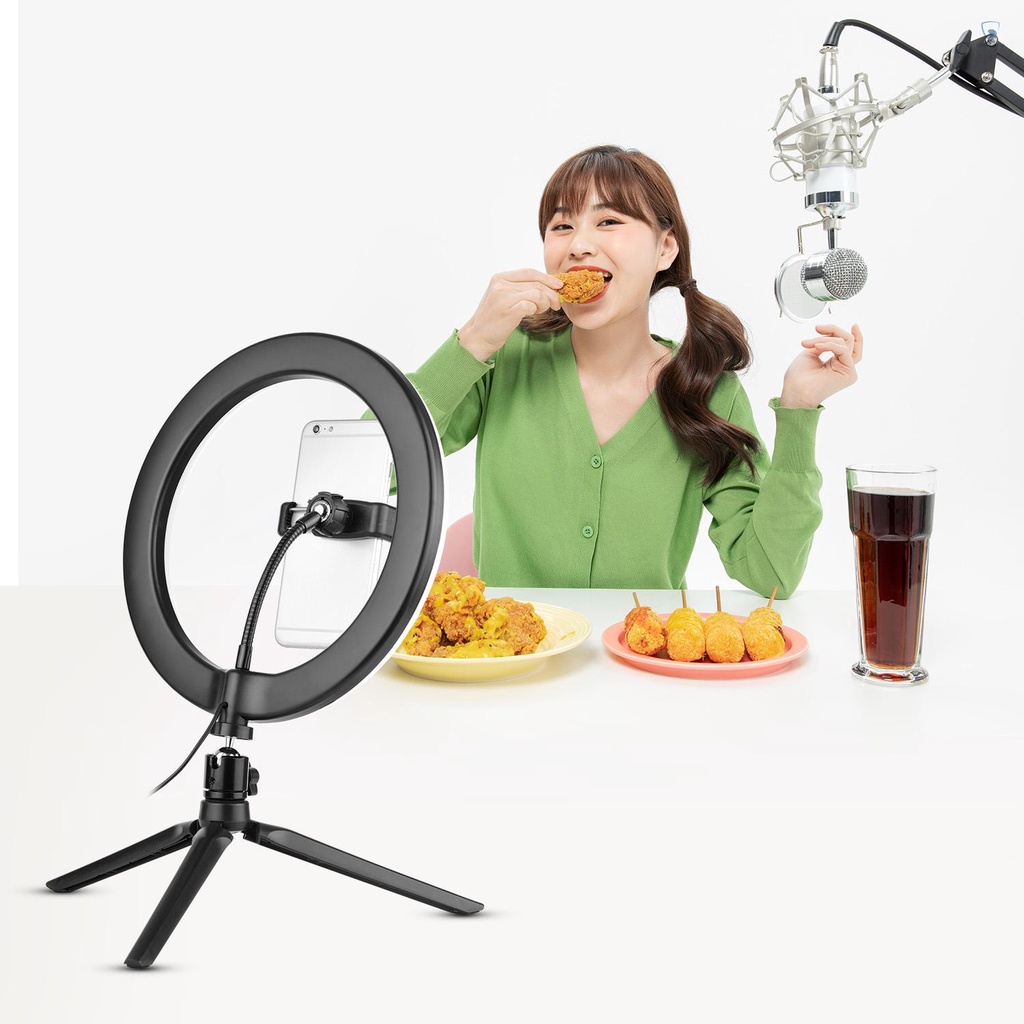 Andoer Bộ Dụng Cụ Trực Tuyến Với Giá Đỡ Ba Chân Đầu Bi 10inch Và Đèn LED Mini Kèm Giá Đỡ Điện Thoại