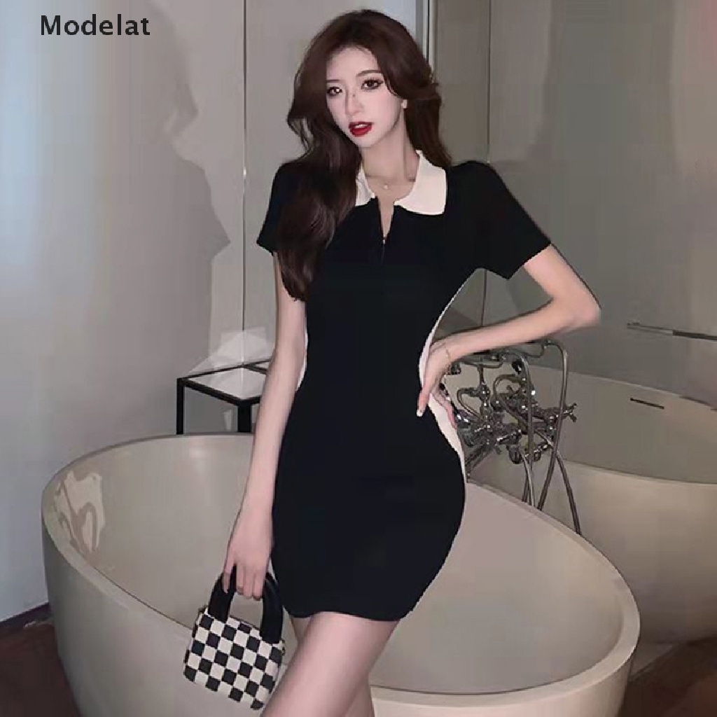 Mfc Đầm Mini Màu Đen Dáng Ôm Phong Cách Preppy Thời Trang Hàn Quốc Quyến Rũ Cho Nữ