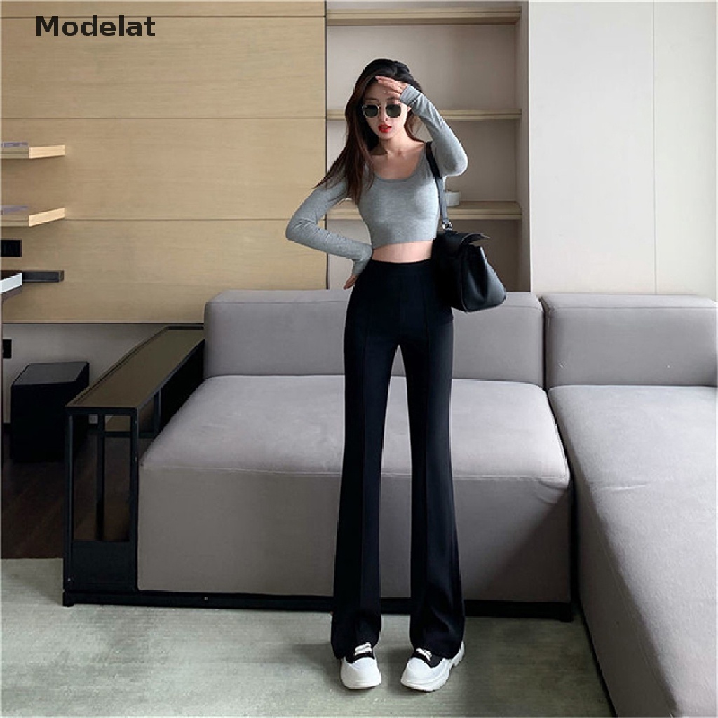 Quần Dài Ống Loe Lưng Cao Thời Trang Mùa Hè Cho Nữ